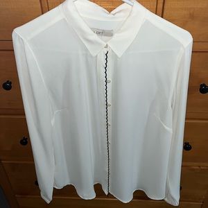 Large sheer collared dress shirt from LOFT, hidden button
